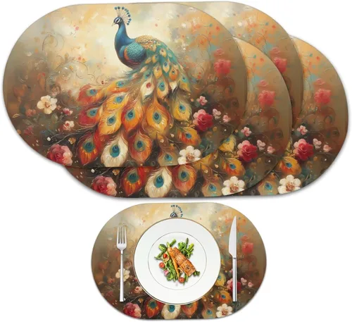 Vista 39 de Blue Flower Dining Table Mats Set of 2 Hummingbird Heat Resistant Placemats Washable and Wipeable Non Slip Place Mat, Waterproof Modern Dining Table