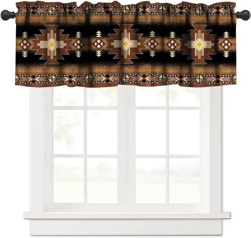 Vista 15 de Cenefa azteca navajo del suroeste, diseño geométrico abstracto étnico para ventana, cenefa con bolsillo para barra, 54 x 18 pulgadas
