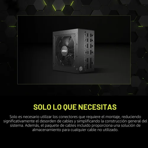 Vista 9 de MSI MAG A850GL PCIE5, Fuente de alimentación compacta completamente modular Gaming 850W, 80+ Gold, lista para ATX 3.1 y PCIe 5.1, cable 12V-2x6