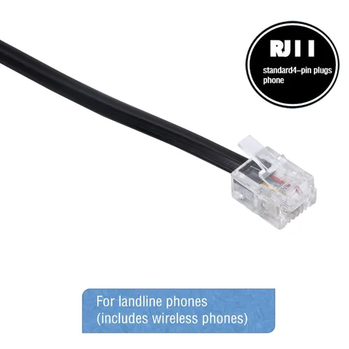 Vista 7 de Cable de extensión para teléfono fijo con enchufe estándar RJ-11 6P4C (3 pies-paquete de 3, negro)