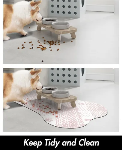 Vista 3 de PADOOR - Tapete de comida para perros - Tapete absorbente de comida para mascotas - Tapete para cuenco para perros con forma de hueso, tapete