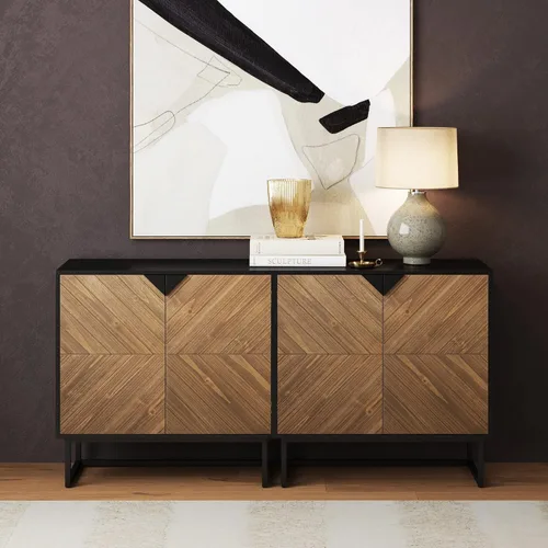 Vista 20 de Nathan James Enloe Aparador Buffet Moderno Gabinete de Almacenamiento de Acento Negro con Puertas en Acabado de Madera de Pino Rústico y Base