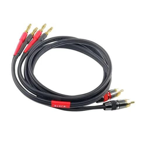 Vista 2 de WJSTN Paquete de 2 adaptadores de cable de altavoz RCA a Banana Plug de 1 pie, 12 AWG, 2 unidades, rojo + negro, interior, macho a macho, 15