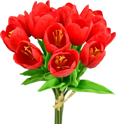 Vista 43 de Mandy's - 20 flores blancas artificiales de seda de tulipán artificial de 13.5 pulgadas para Año Nuevo, primavera, Día de la Madre, Pascua, Día