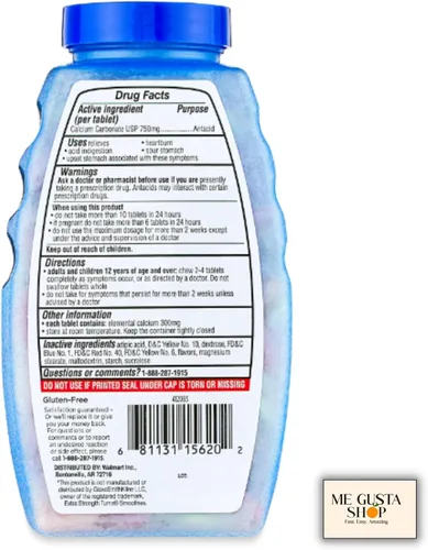 Vista 2 de Equate Extra Strength Smooth Chews - Tabletas antiácidas, frutas surtidas, 140 unidades (paquete de 01) + adhesivo Me Gustas