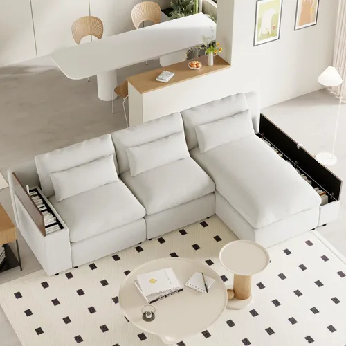 Vista 152 de Sofá modular de felpilla con tapicería en forma de L, sofá modular de 4 asientos con otomana extraíble y 5 almohadas para sala de estar, apartamento
