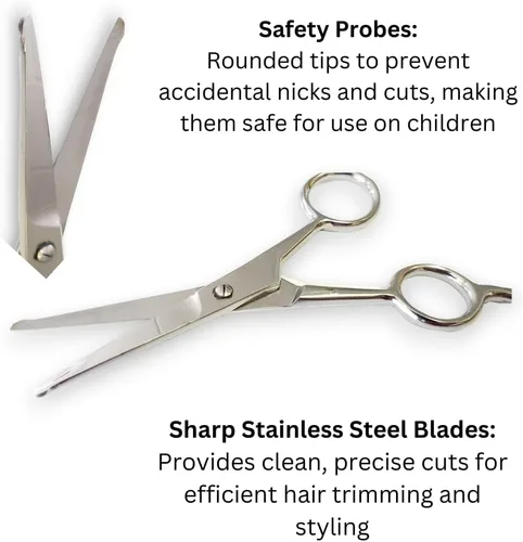 Vista 4 de DreamCut BabySafe Tijeras profesionales de peluquería de 5 pulgadas con sondas de seguridad, herramienta de corte de pelo de acero inoxidable