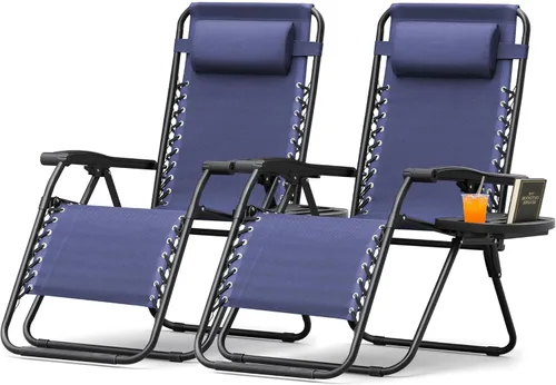 Vista 14 de Homall Sillas Zero Gravity - Sillas plegables ajustables con almohadas para piscina, patio trasero y playa, juego de 2 (color crema)
