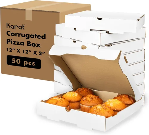 Vista 18 de Karat Cajas de pizza de 20,3 x 20,3 cm [paquete de 50] Cajas corrugadas de impresión roja clásica Ventiladas, resistentes a la grasa, duraderas