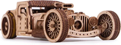 Wood Trick Hot Rod Wooden Model Car Kit to Build - Rides up to 32 feet - Detailed - 3D Wooden Puzzles for Adults to Build - Engineering DIY