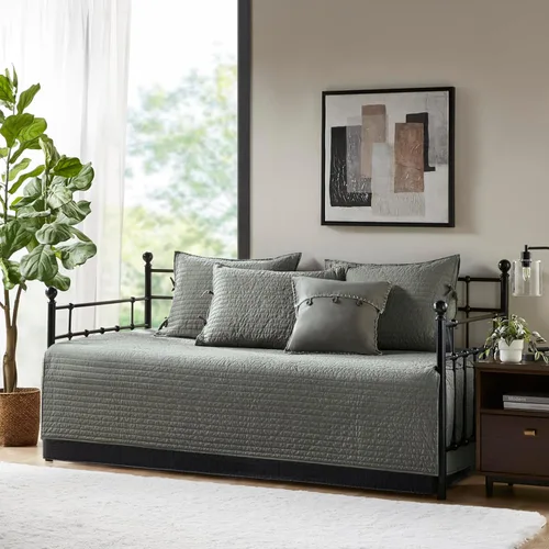 Vista 4 de Madison Park Ridge - Juego de funda para sofá cama, diseño reversible con estampado de espiga a cuadros estilo cabaña rústica, ropa de cama de lujo