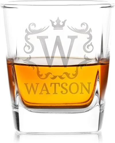 Vista 8 de Customization Mill Juego de 2, vasos de whisky con monograma con nombre e inicial, regalos para hombres, 9 diseños personalizados, bourbon