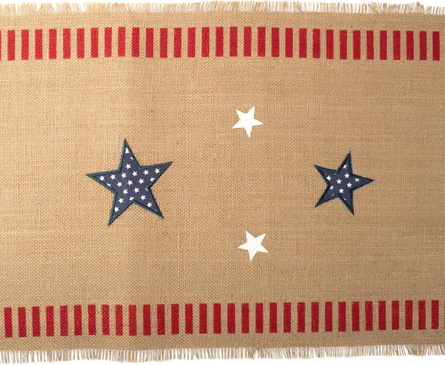 Vista 3 de DII Colección de mesa del 4 de julio, camino de mesa, 15x74, yute patriótico