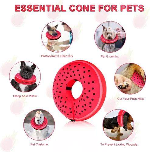 Vista 2 de Pitaya - Collar inflable para perro, cono de recuperación suave para perros y gatos grandes, medianos y pequeños, collar E ajustable, no bloquea