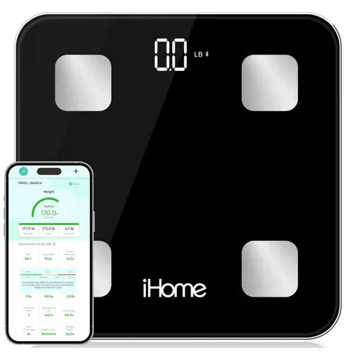 Vista 2 de iHome iHome - Báscula digital para baño, báscula de peso corporal de alta precisión, 400 libras, funciona con batería con pantalla LED