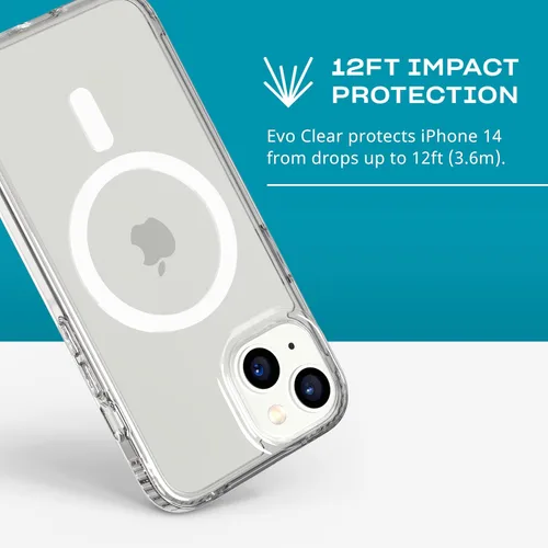 Vista 4 de tech21 Funda transparente para iPhone 14 Evo Clear compatible con MagSafe®, resistente a los arañazos, absorbe los golpes y protección contra caídas