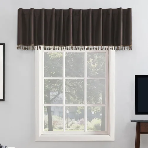 Vista 28 de Sun Zero Greyson - Valance de cortina con pestaña trasera de seda de dupioni de imitación con borlas de cuentas y aislamiento térmico total opaco