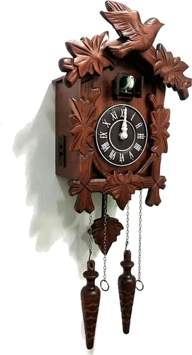 Rylai Reloj de Cuco Vintage Grande de Madera para Pared Hecho a Mano 13x9.5 Pulgadas Marrón