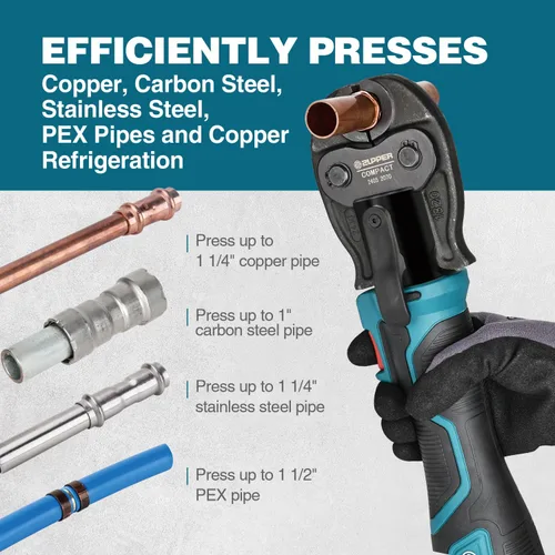 Vista 5 de ZUPPER - Mini herramienta de prensa para manguitos de acero inoxidable de tubo PEX de 1/2", 3/4", 1