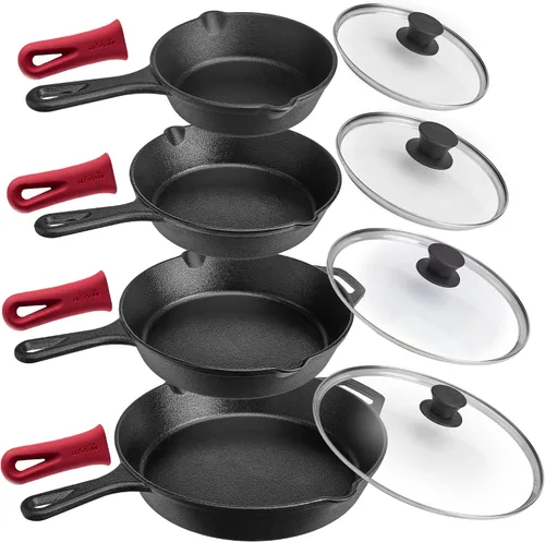 Vista 10 de Sartén de hierro fundido de Cuisinel con tapa - Sartén para freír pre-sazonada de 10" pulgadas + cubierta de vidrio + soporte para mango resistente