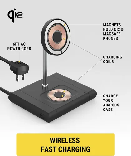 Vista 4 de Scosche BaseLynx - Estación de carga rápida 2.0 2 en 1, soporte de cargador MagSafe Qi2 de 15 W y almohadilla de carga inalámbrica de 5 W