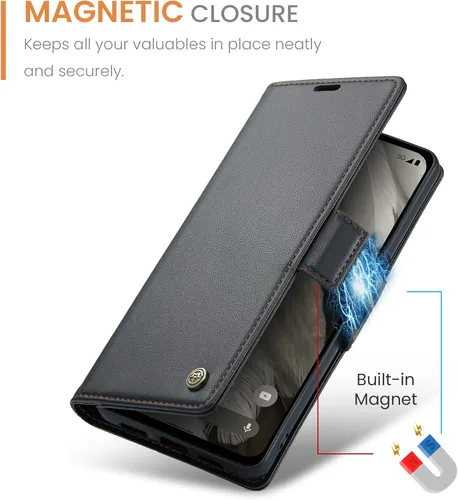 Vista 9 de Funda para Google Pixel 8, [bloqueo RFID] Funda de piel sintética tipo cartera con tarjetero y soporte para tarjetas, funda de teléfono a prueba