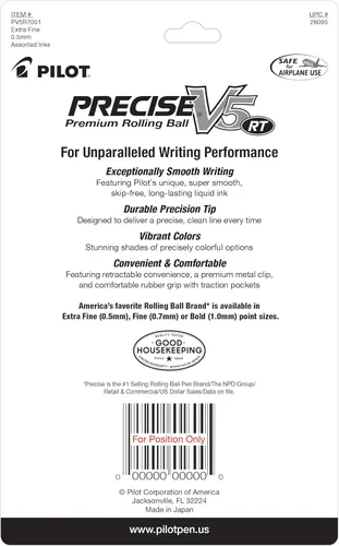 Vista 2 de Pilot Precise V5 RT - Bolígrafos de bola recargables y retráctiles, punta extrafina, 0.5 mm, surtidos, paquete de 7 unidades, ideales