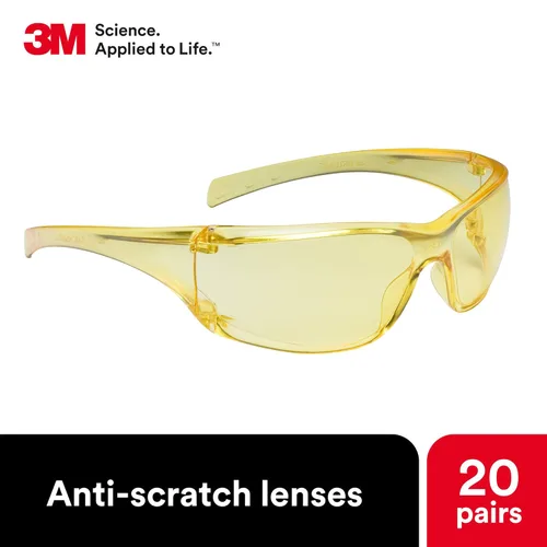 Vista 4 de 3M Gafas de seguridad, Virtua AP, paquete de 20, ANSI Z87, lente de capa dura ámbar, marco ámbar, protectores laterales, protección ocular