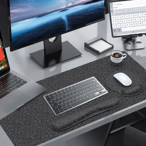 Vista 2 de iLeadon Juego de alfombrillas para mouse, alfombrilla de escritorio + alfombrilla de mouse con reposamuñecas + reposamuñecas para teclado +