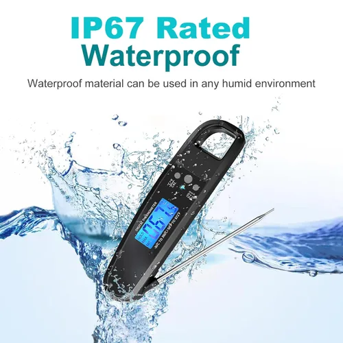 Vista 4 de Termómetro digital para carne, termómetro de cocina impermeable IP67 con luz de fondo y función de sujeción, termómetro de lectura instantánea