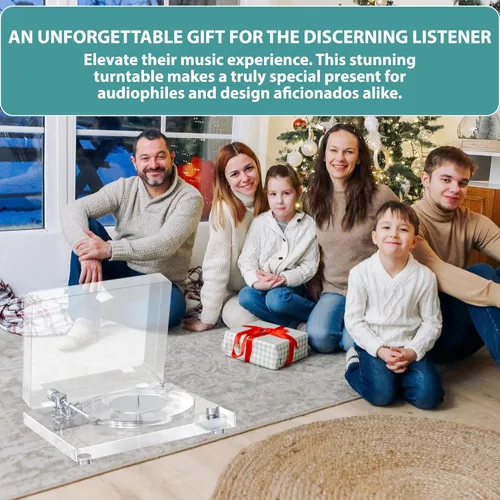 Vista 9 de Tocadiscos de vinilo, tocadiscos con Bluetooth 5.3, preamplificador integrado, doble velocidad 33/45 RPM, brazo de fibra de carbono, diseño acrílico