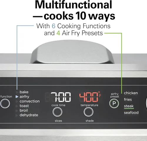 Vista 3 de Hamilton Beach Combo de horno tostador con freidora de aire digital, 10 formas de cocinar, 4 funciones preestablecidas, permanece encendido y 1800