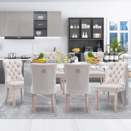 Vista 2 de SoarFlash Juego de 6 sillas de comedor de terciopelo, silla lateral de respaldo alto, silla lateral tapizada moderna de alta gama con capitoné