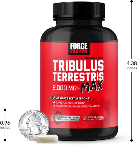 Vista 7 de FORCE FACTOR Tribulus Terrestris Max para hombres, refuerzo de testosterona y suplemento de vitalidad masculina, para absorción superior, 2000 mg