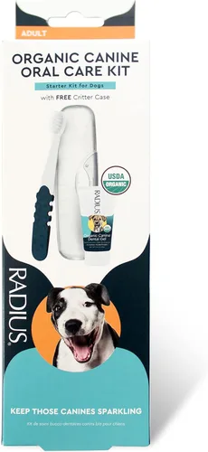 RADIUS Kit de cuidado bucal canino, incluye 1 cepillo de dientes para mascotas, 1 estuche Critter y pasta de dientes canina para mascotas de 0.8