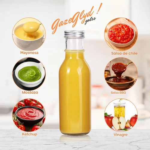 Vista 5 de Paquete de 12 botellas de vidrio para salsa picante de 12 onzas con tapas herméticas, botellas de vidrio vacías transparentes de 11.8 fl oz