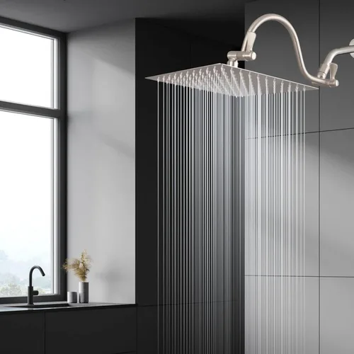 Vista 6 de Voolan Brazo de extensión de cabezal de ducha de metal, brazo de ducha ajustable de latón macizo curvado de 14 pulgadas, tubo de conexión universal