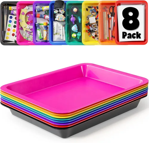 DOODLE HOG Juego de 8 bandejas de arte para niños, ideal para Lego, arena, manualidades, pintura, Montessori, bandeja arcoíris para aula, bandejas