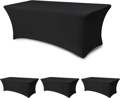 Vista 11 de Manteles de mesa para mesas rectangulares de 6 pies, paquete de 8 fundas elásticas ajustables de color negro, mantel plegable elástico de elastano
