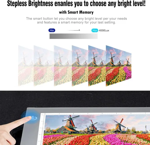 Vista 6 de Caja de Luz LED Regulable A4 Plateada para Manualidades, Almohadilla de Luz Delgada, Tableta Portátil, Cable de Alimentación USB, Mesa de Dibujo por