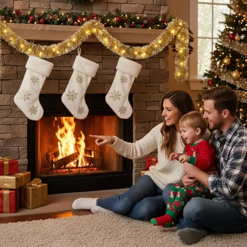 Vista 25 de Ceenna 4 guirnaldas de oropel de Navidad de 32.8 pies con 100 luces LED de 32.8 pies para colgar en la pared, árbol de Navidad, decoración