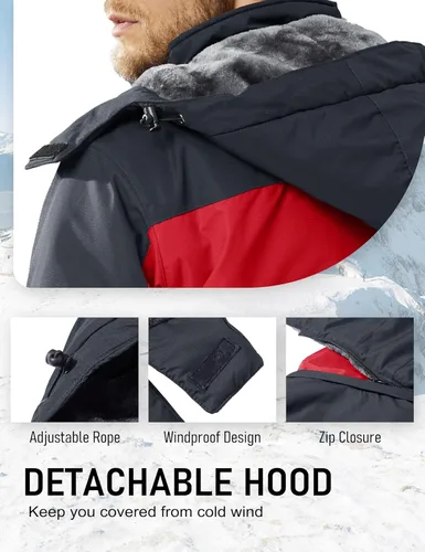 Vista 4 de MAGCOMSEN Chaqueta de invierno para hombre, resistente al agua, abrigo de nieve de forro polar cálido con capucha y múltiples bolsillos