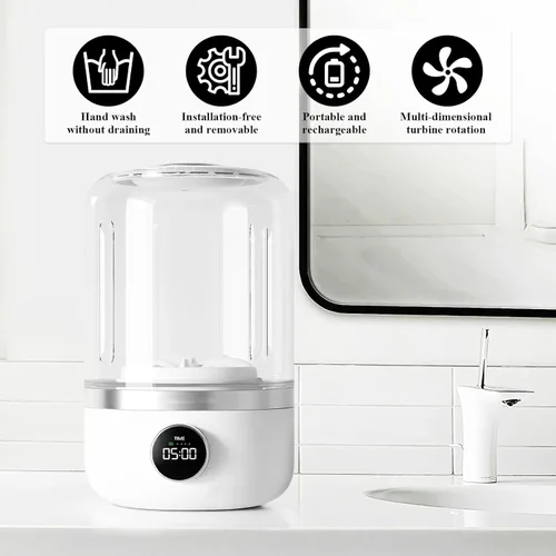 Vista 7 de Lavadora portátil, mini lavadoras inalámbricas recargables de 4000 mAh, lavadora de ropa interior de 1 litro, lavadora compacta plegable para ropa