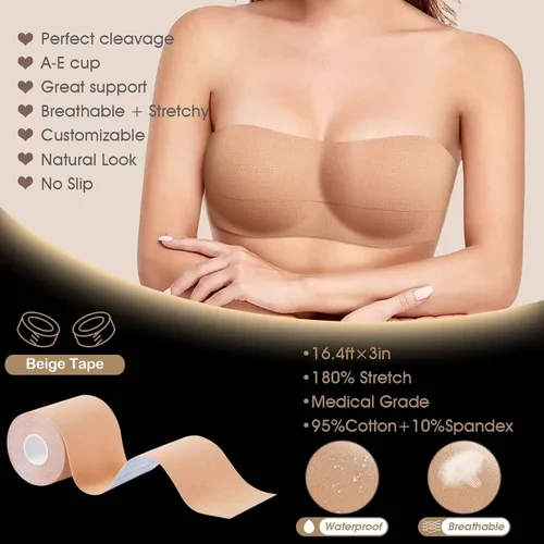 Vista 3 de Aperior Cinta de levantamiento de senos cinta instantánea de pecho para moda con 20 tiras de cinta de doble cara para ropa y cubierta reutilizable
