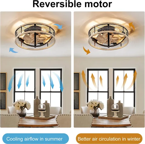 Vista 4 de WWM 20'' Flush Mount Caged Ceiling Fan with Light, Low Profile Farmhouse Ceiling Fans with Remote, 3 Speeds,Reversible Motor Fan for Small Space,Fan