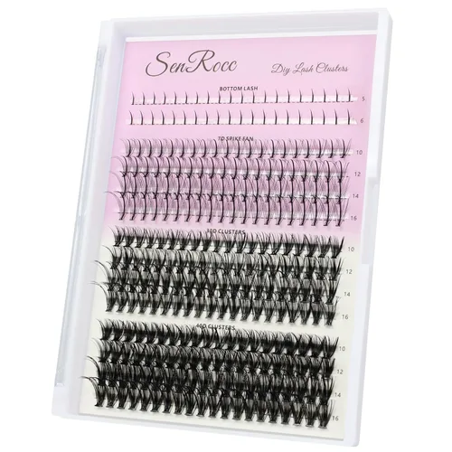 Vista 24 de Extensiones de pestañas individuales de bricolaje 20D+40D, 0.354-0.630 in, 280 unidades, pestañas en racimo D, aspecto natural, bandeja mixta