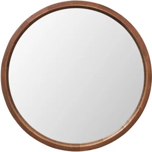 Vista 2 de LYYYXGYP Espejo redondo de madera de 24 pulgadas, espejo de pared de granja con marco de madera, espejo circular marrón para baño