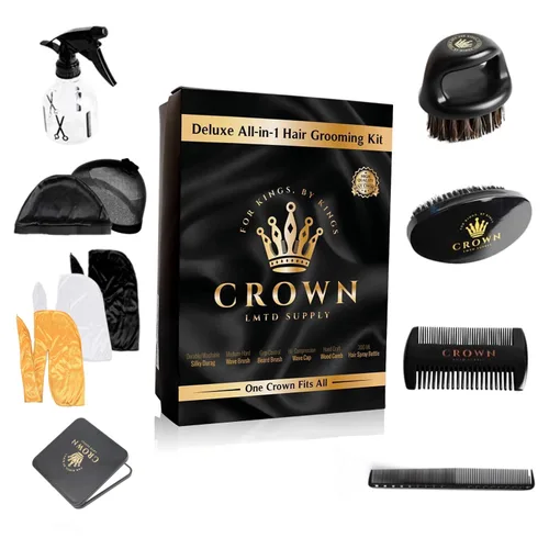 Juego de cuidado del cabello ondulado 11 en 1, 3 durags, cepillo ondulado, cepillo de cerdas para barba, peine ondulado, botella rociadora, 2 tapas