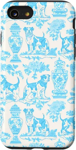 Vista 18 de iPhone 16 Chinoiserie Dog Toile Preppy Grandmillennial Aqua Cream Case