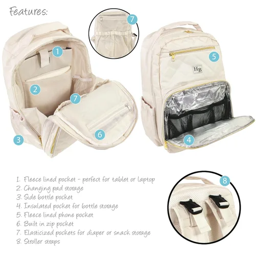 Vista 4 de Hudson Baby Mochila unisex para pañales y cambiador, color beige, talla única